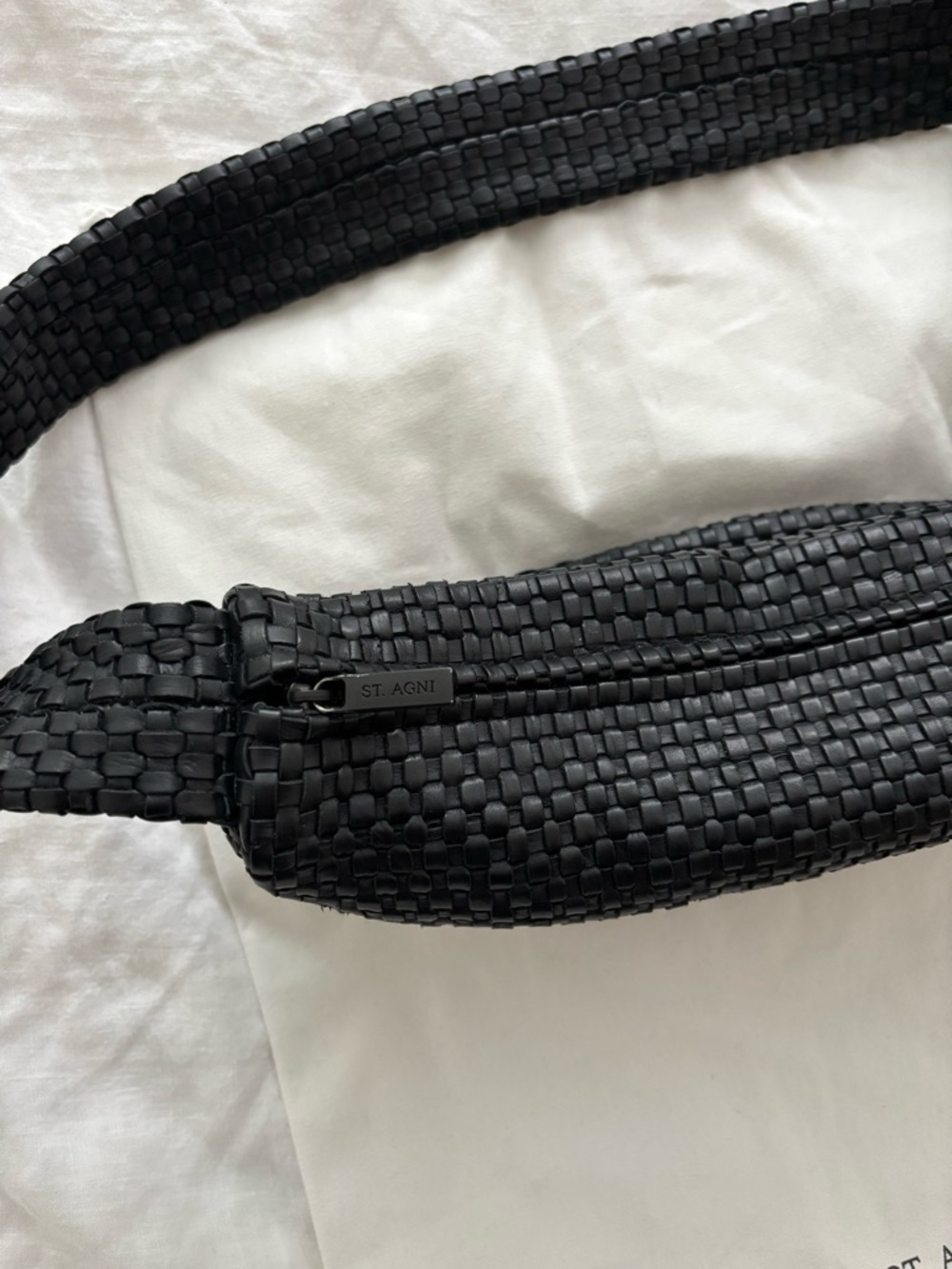 St. Agni Black Woven Leather Crescent Bag Purse - Picture 8 of 9